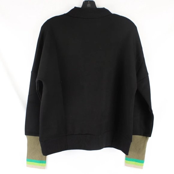 NEW Spring NOD New York Black Striped Cuff Turtle Sweatshirt with Green Blend - Picture 3 of 12
